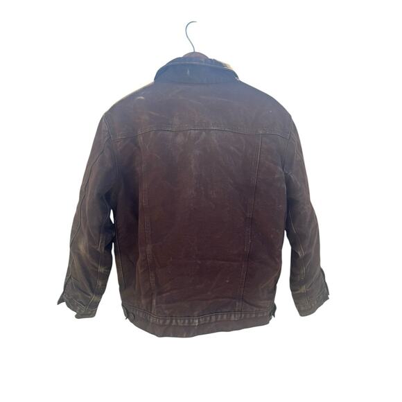 Carhartt J233 DKB Dark Brown Sherpa Lined Trucker Jacket Men’s Large Distress - Picture 2 of 16